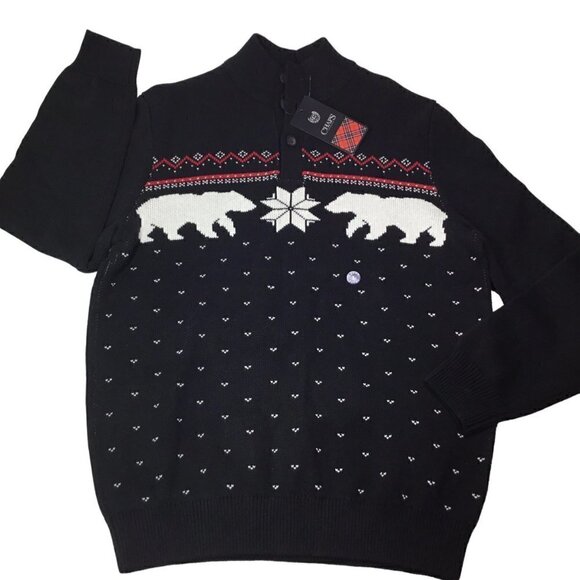 Chaps NWT Polar Bear Pullover Black Size L Fair Isle Snowflake Winter Christmas - Picture 7 of 10